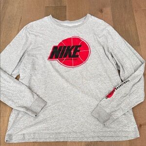 Nike Heather Gray Long Sleeve with Red Basketball Logo
